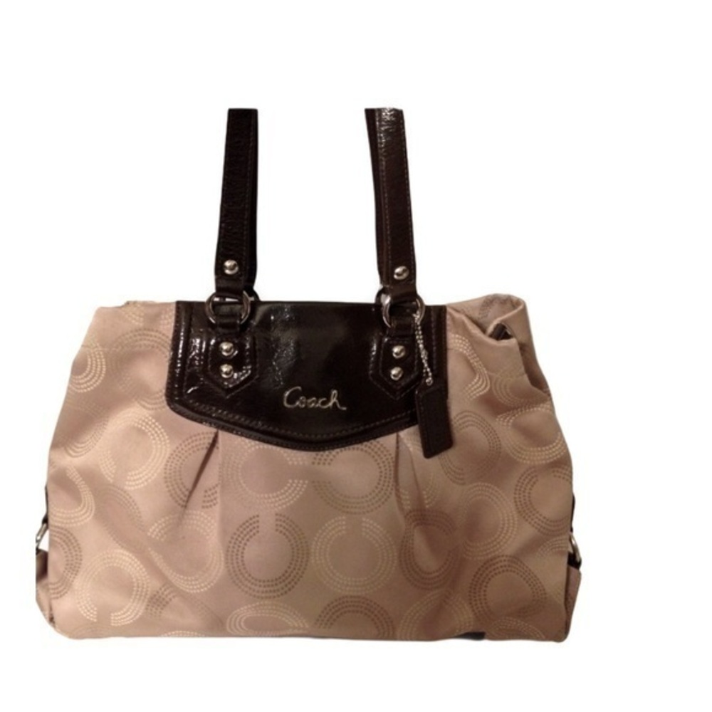 Coach optic c gold jacquard leather tote bag